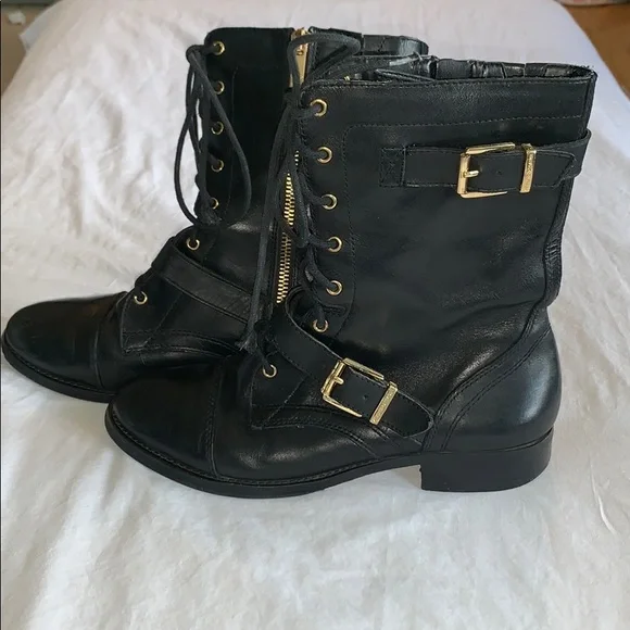 Black with Gold Buckle Arturo Chiang Combat Boots - Picture 4 of 8